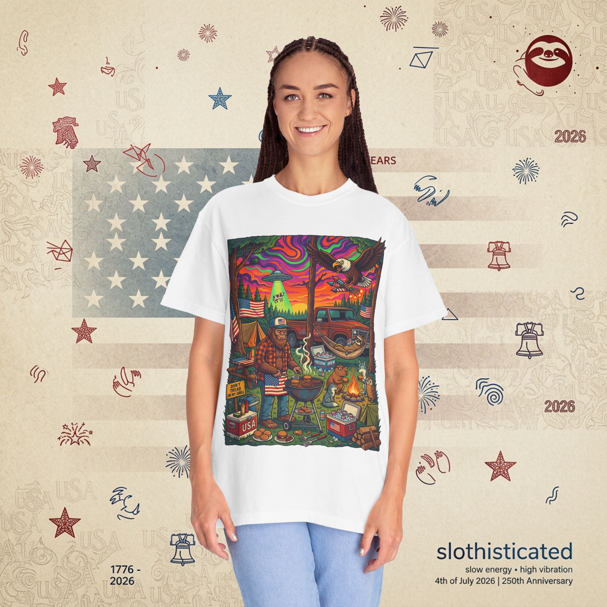 The Long Weekend — Sloth Campfire Americana T-Shirt