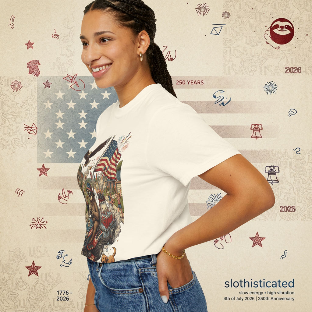 The Slow Ride — Sloth Riding Mower Americana T-Shirt