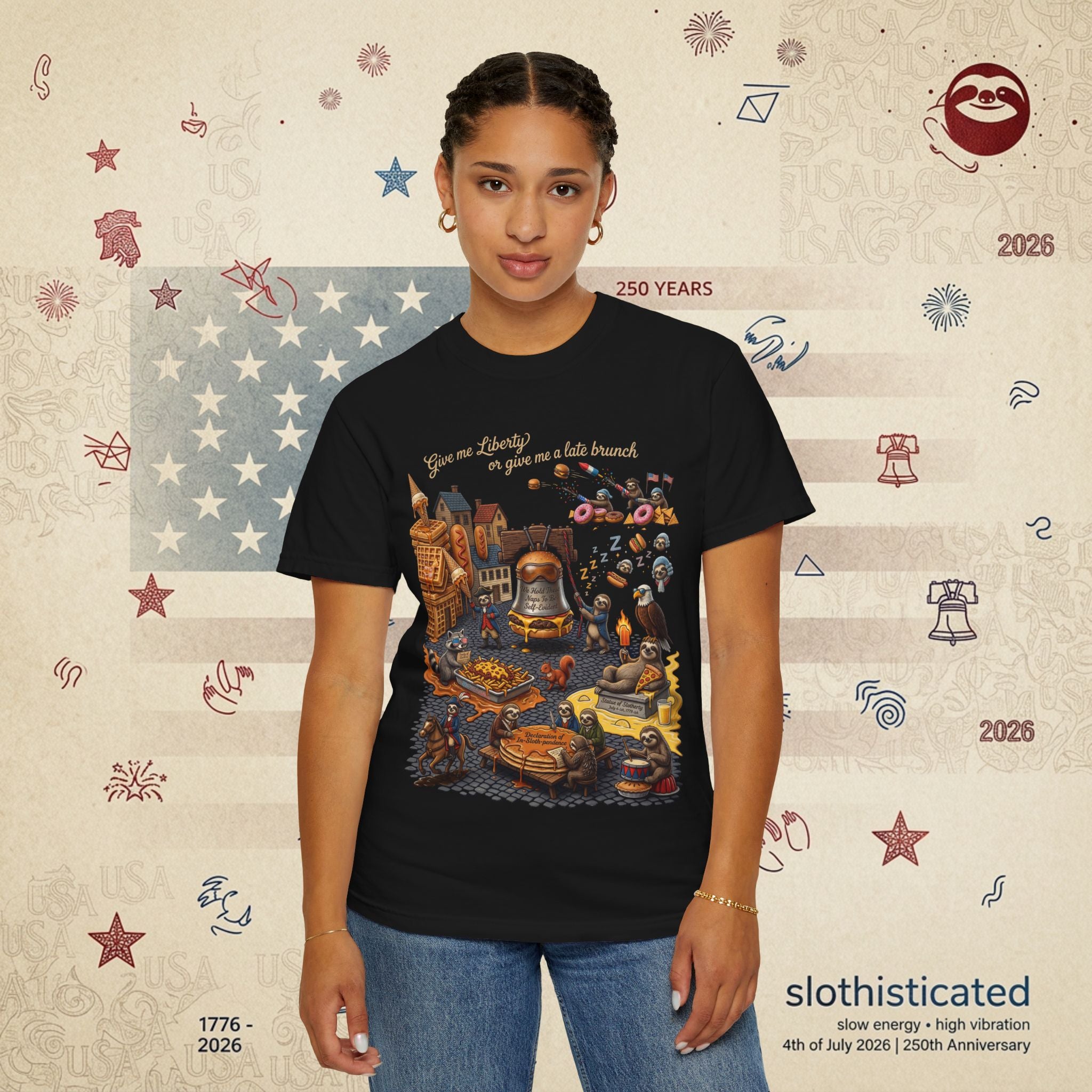 The Late Brunch — Liberty Bell Sloth Vintage Illustration Tee