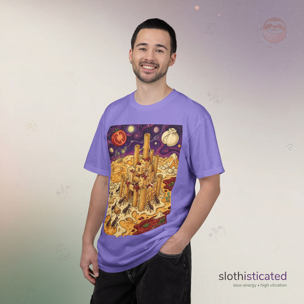 The Pasta Citadel — Funny Pasta Castle Tee · Surreal Foodie Art