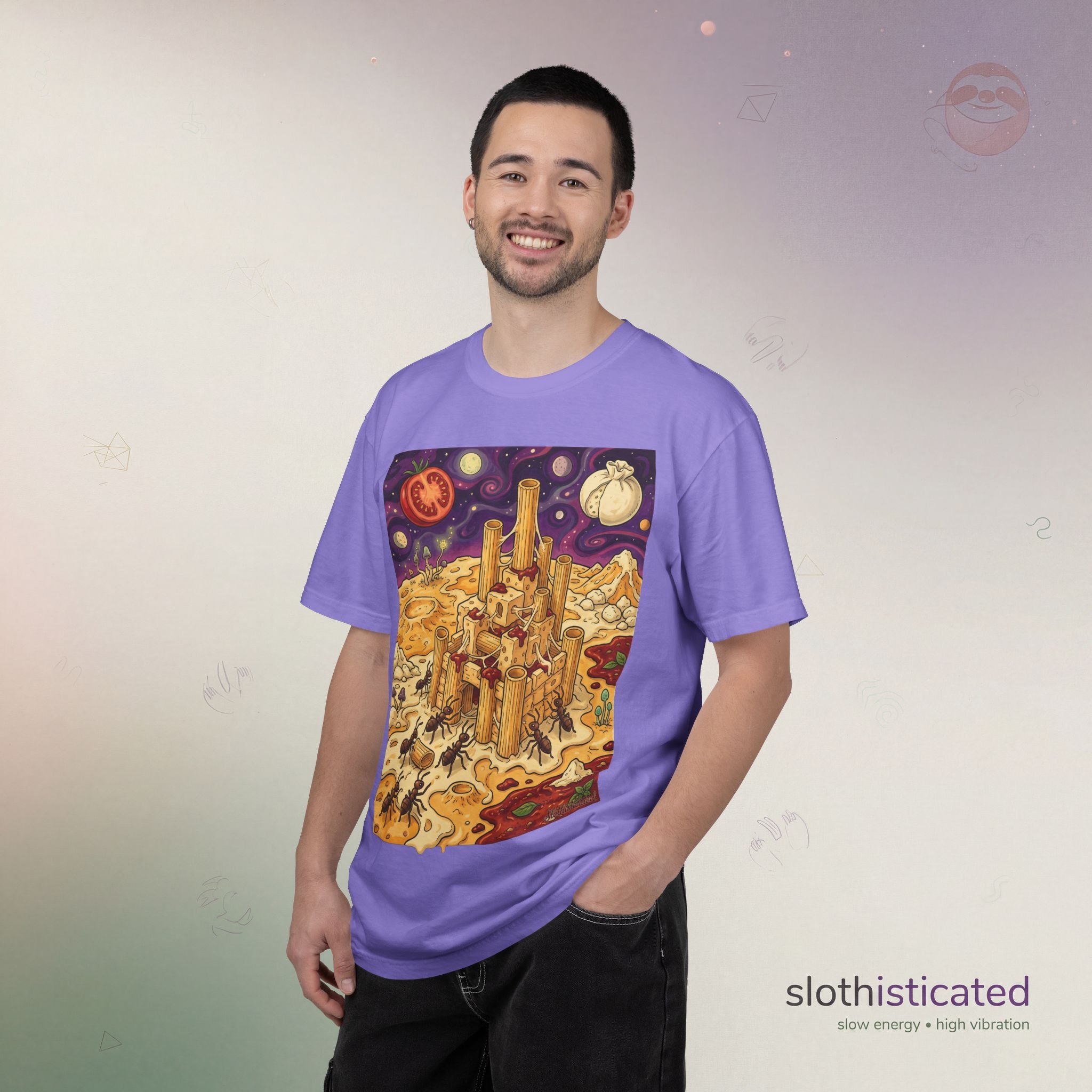 The Pasta Citadel — Funny Pasta Castle Tee · Surreal Foodie Art