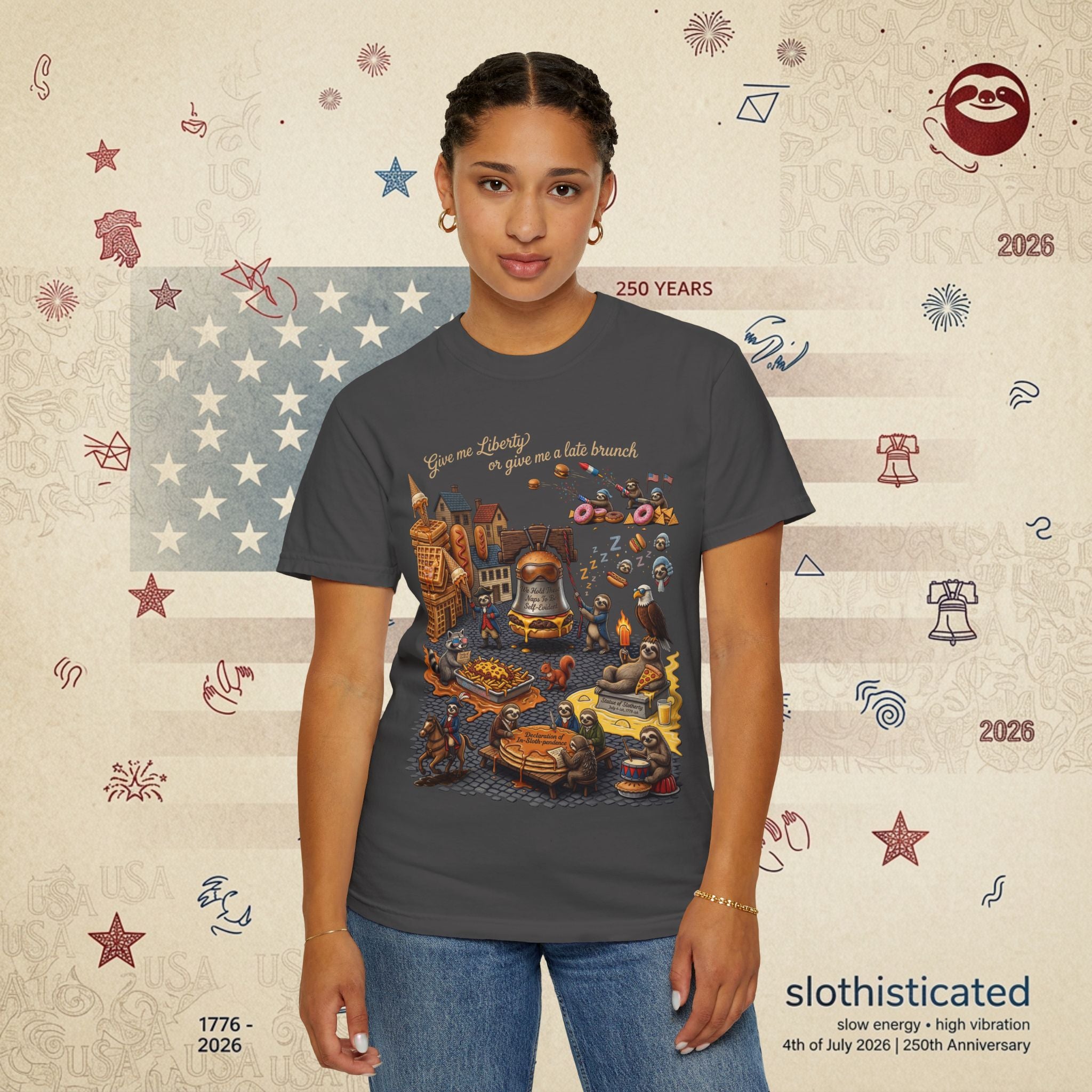 The Late Brunch — Liberty Bell Sloth Vintage Illustration Tee