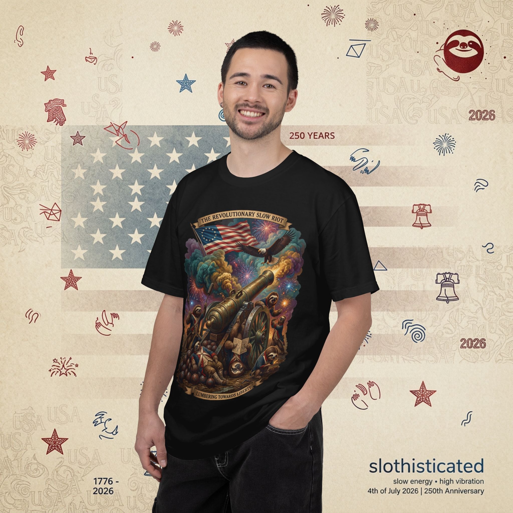 The Slow Riot — Patriotic Revolutionary Cannon 1776–2026 T-Shirt