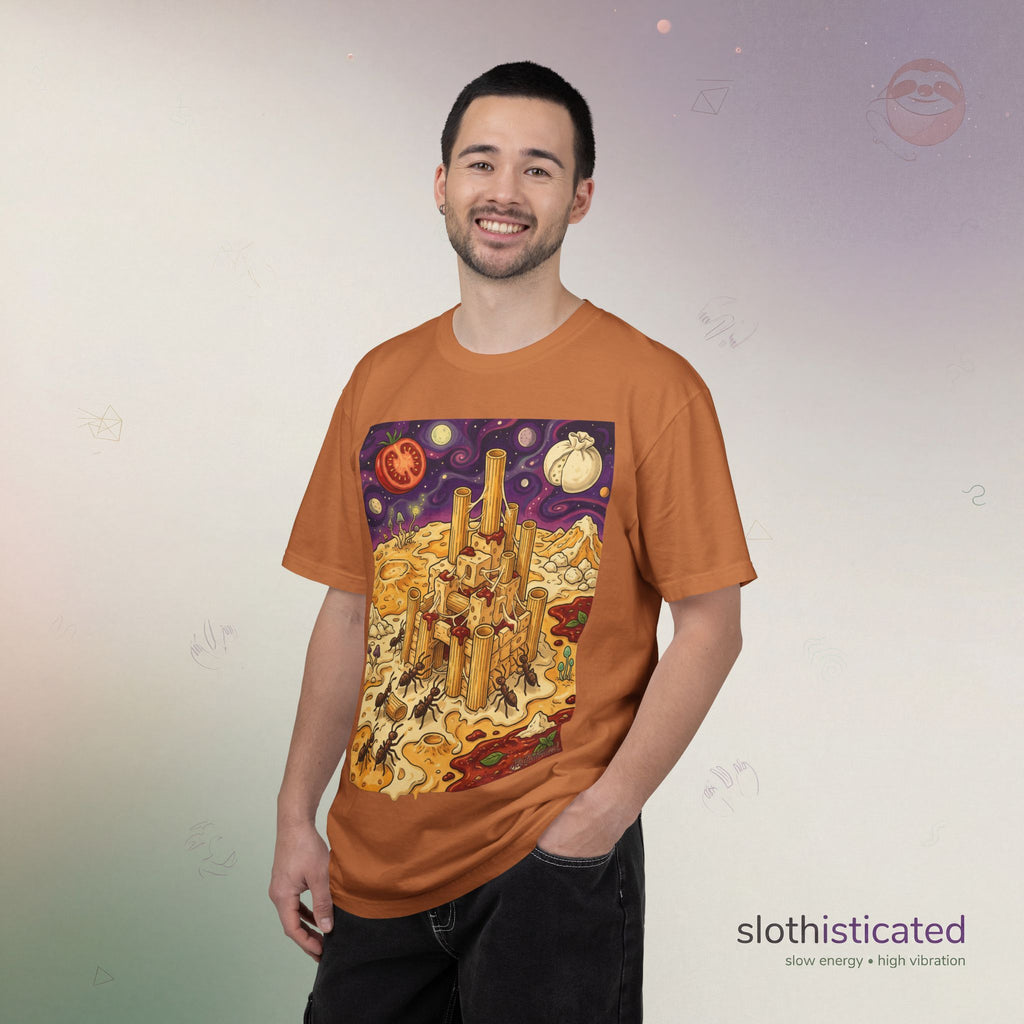 The Pasta Citadel — Funny Pasta Castle Tee · Surreal Foodie Art