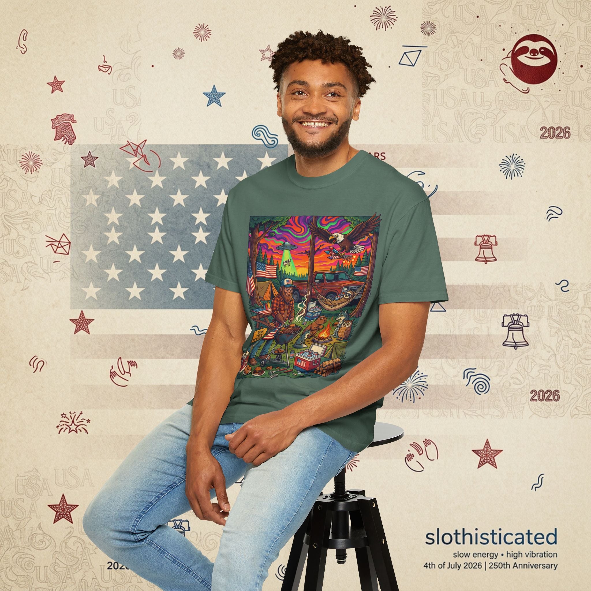 The Long Weekend — Sloth Campfire Americana T-Shirt