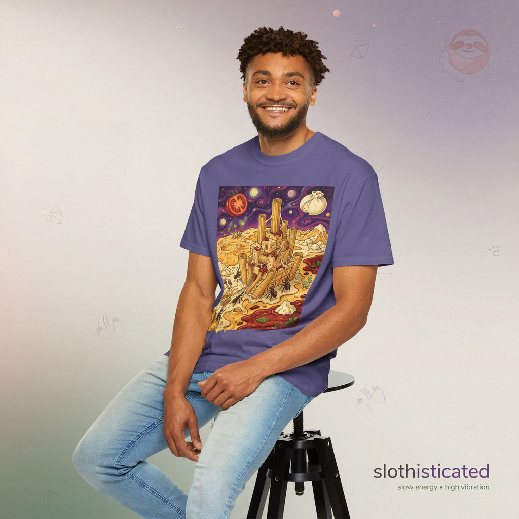 The Pasta Citadel — Funny Pasta Castle Tee · Surreal Foodie Art