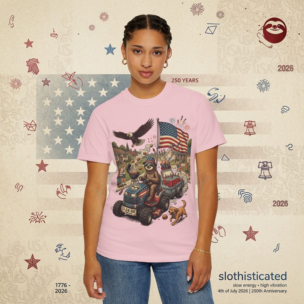 The Slow Ride — Sloth Riding Mower Americana T-Shirt