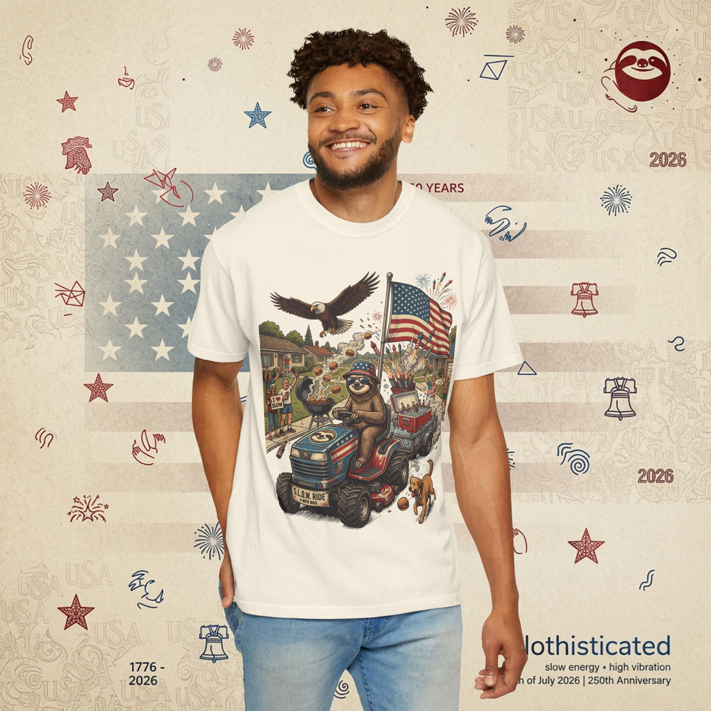 The Slow Ride — Sloth Riding Mower Americana T-Shirt