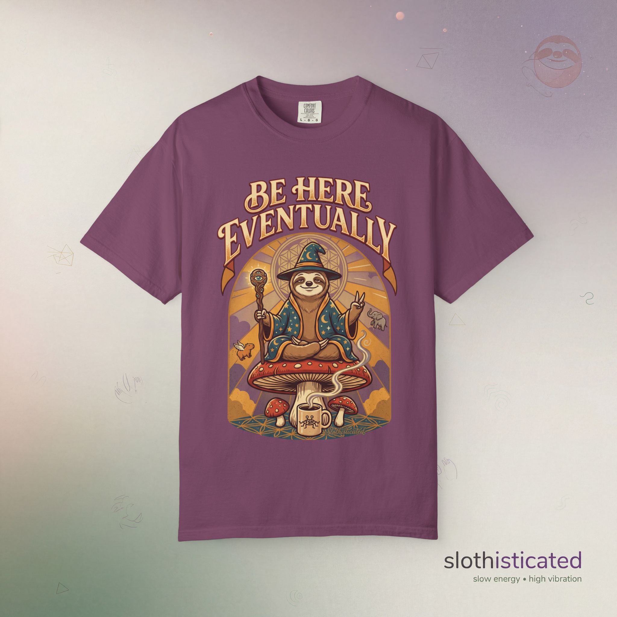 Be Here Eventually Sloth Graphic T-Shirt — Retro Meditation Tee
