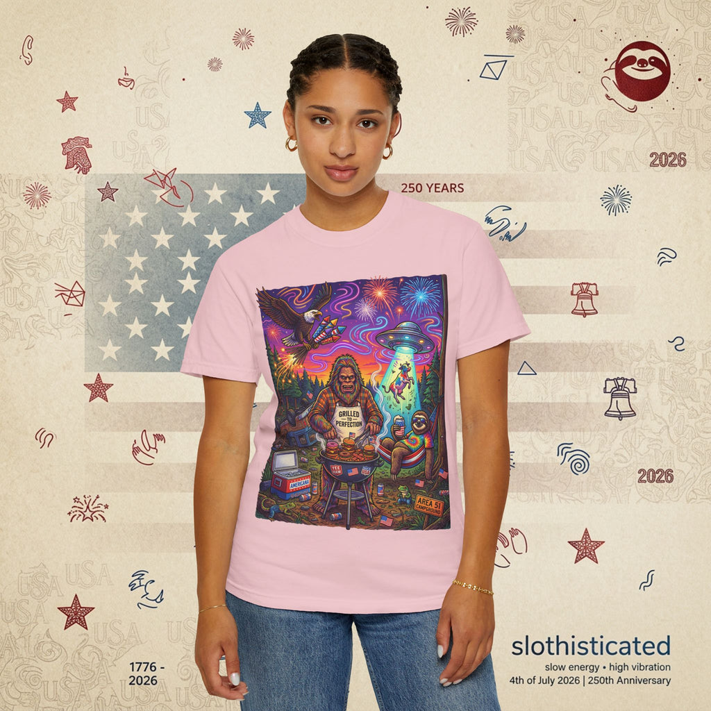 The Visitation — Psychedelic Sasquatch 4th of July BBQ UFO T-Shirt