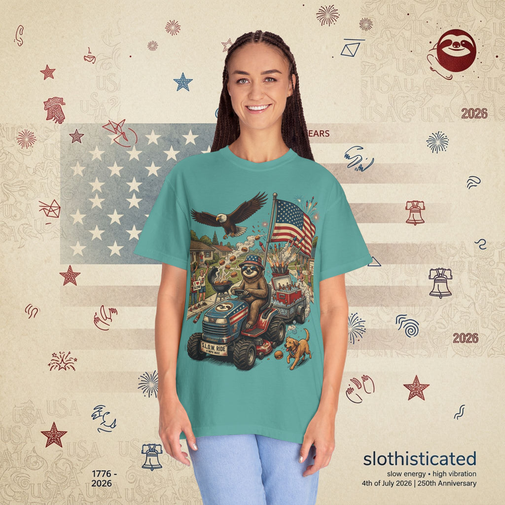 The Slow Ride — Sloth Riding Mower Americana T-Shirt