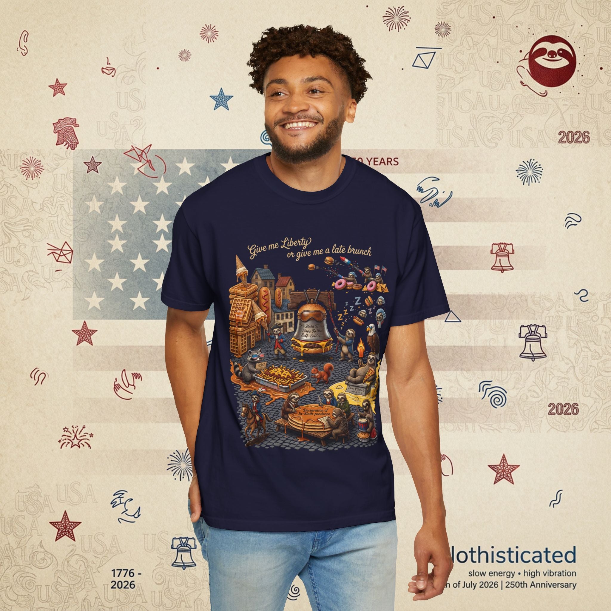 The Late Brunch — Liberty Bell Sloth Vintage Illustration Tee