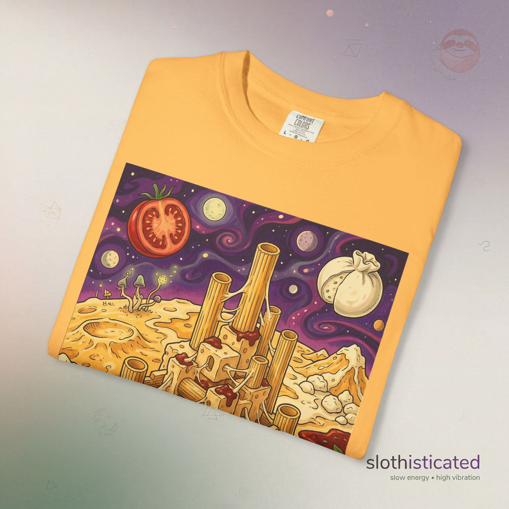 The Pasta Citadel — Funny Pasta Castle Tee · Surreal Foodie Art