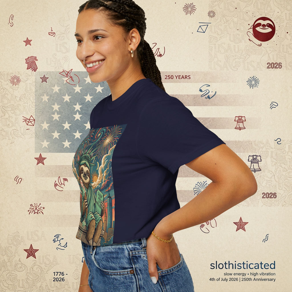 The Colossus — Liberty Sloth Statue Fireworks T-Shirt