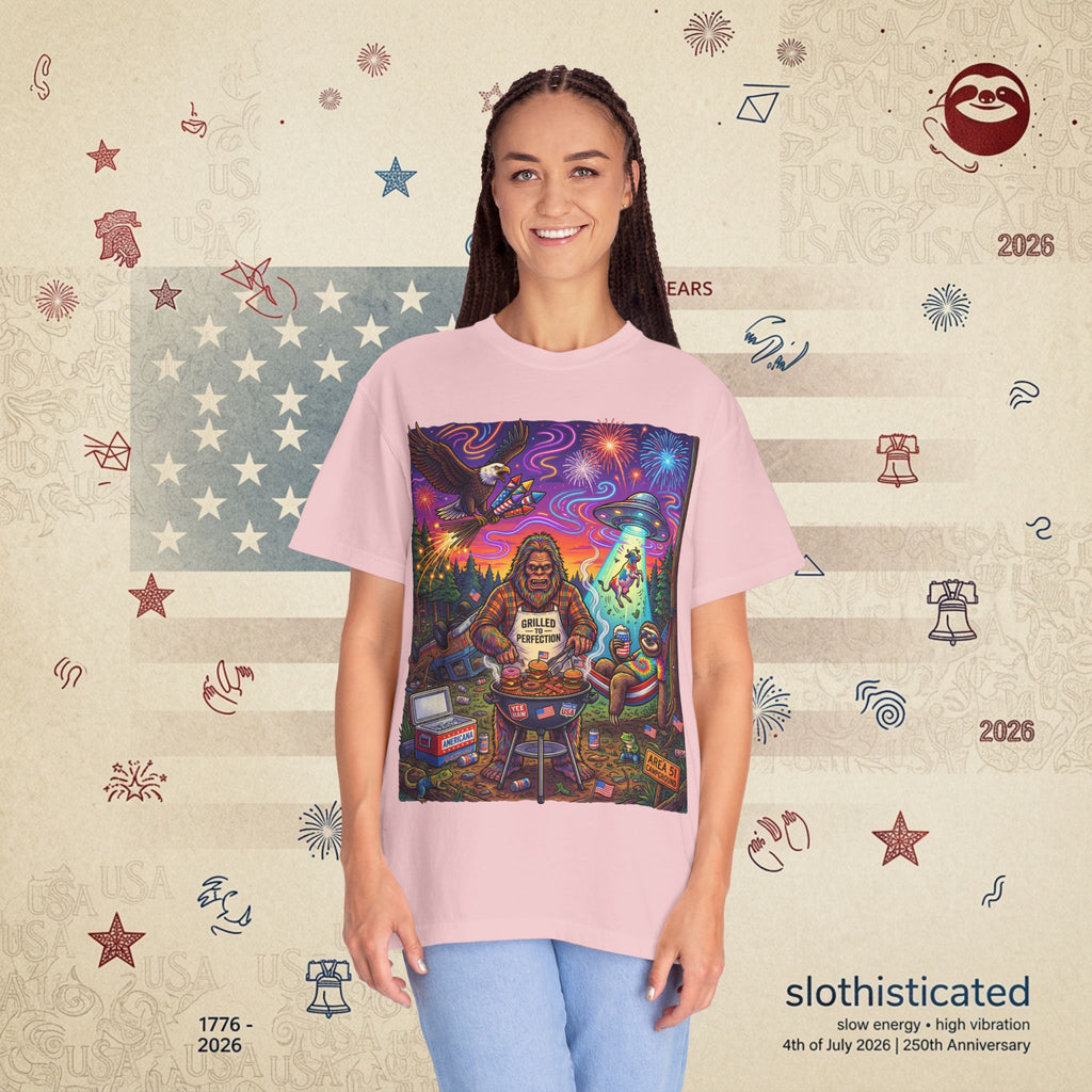 The Visitation — Psychedelic Sasquatch 4th of July BBQ UFO T-Shirt
