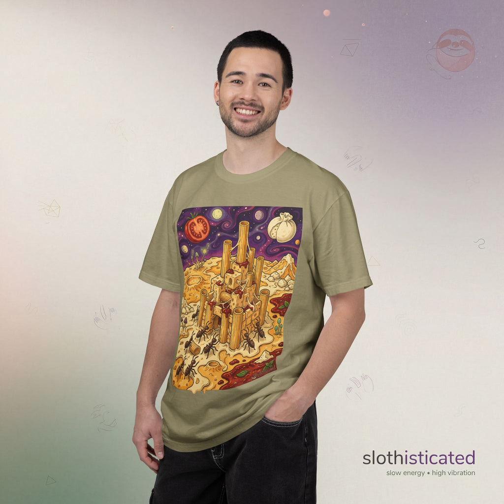The Pasta Citadel — Funny Pasta Castle Tee · Surreal Foodie Art
