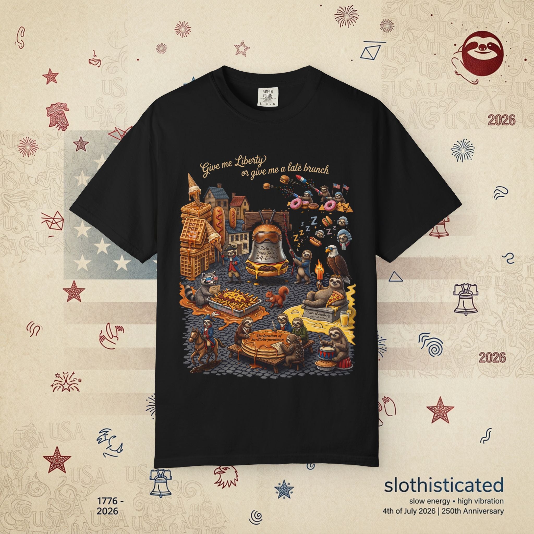 The Late Brunch — Liberty Bell Sloth Vintage Illustration Tee