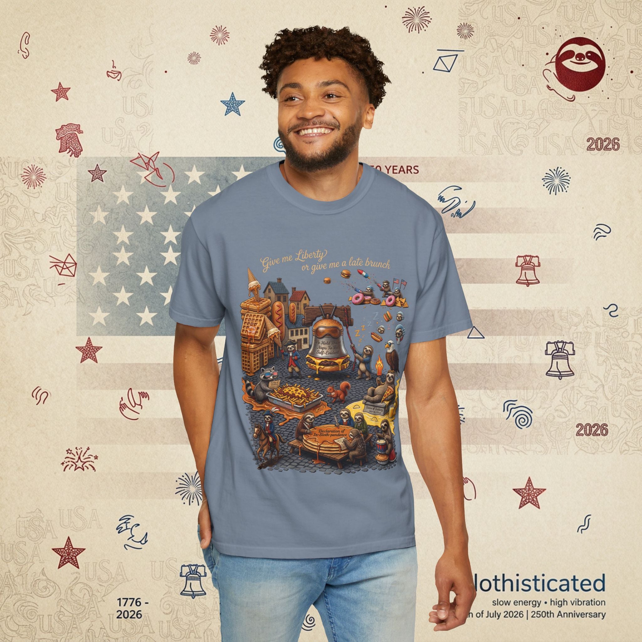 The Late Brunch — Liberty Bell Sloth Vintage Illustration Tee