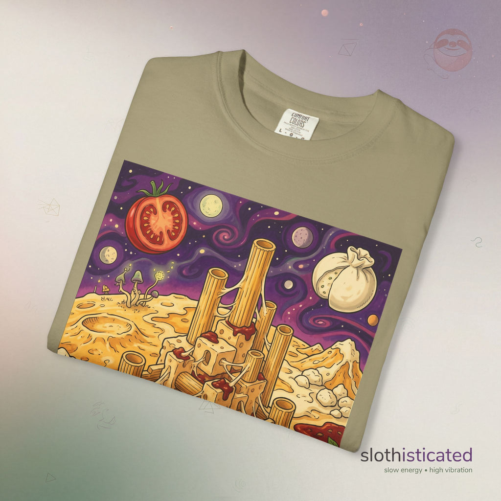 The Pasta Citadel — Funny Pasta Castle Tee · Surreal Foodie Art