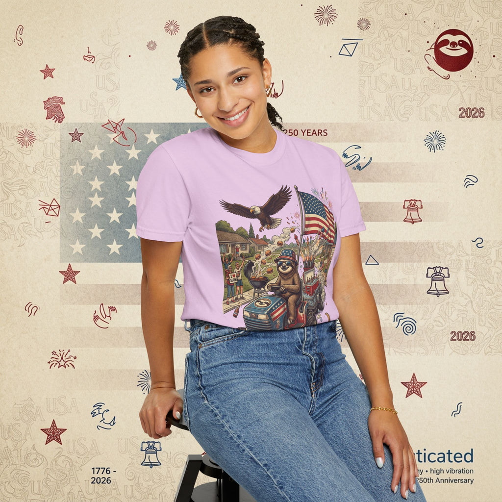 The Slow Ride — Sloth Riding Mower Americana T-Shirt