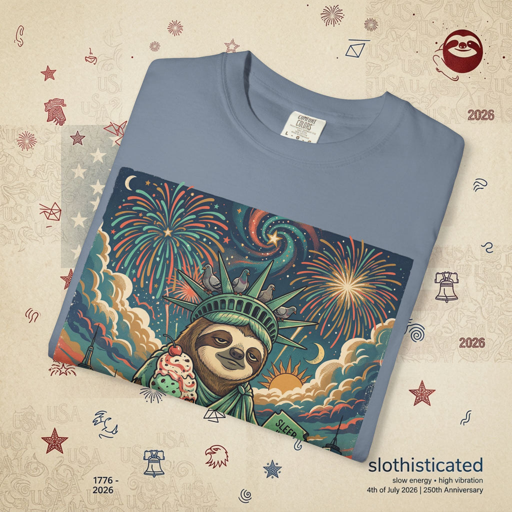 The Colossus — Liberty Sloth Statue Fireworks T-Shirt