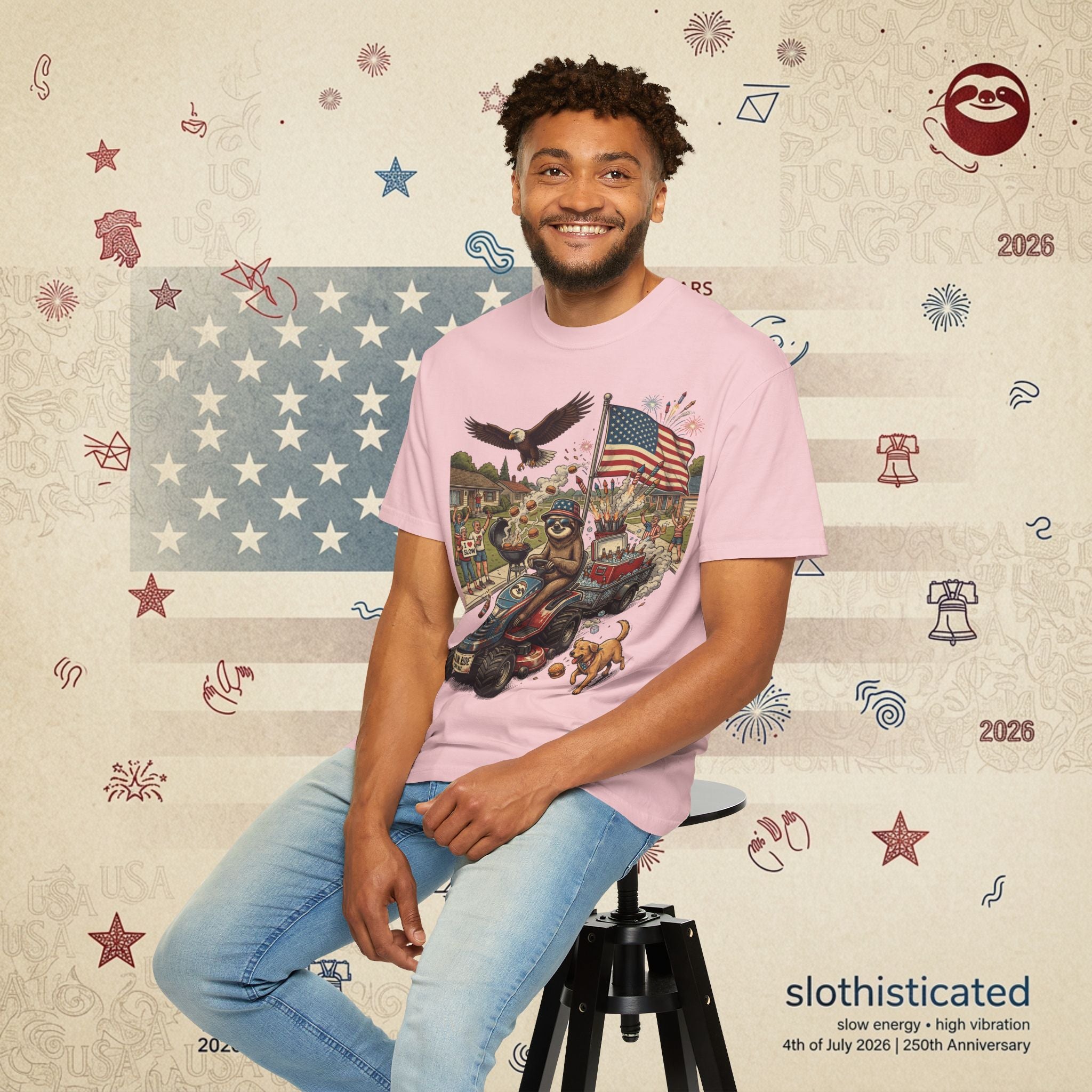 The Slow Ride — Sloth Riding Mower Americana T-Shirt