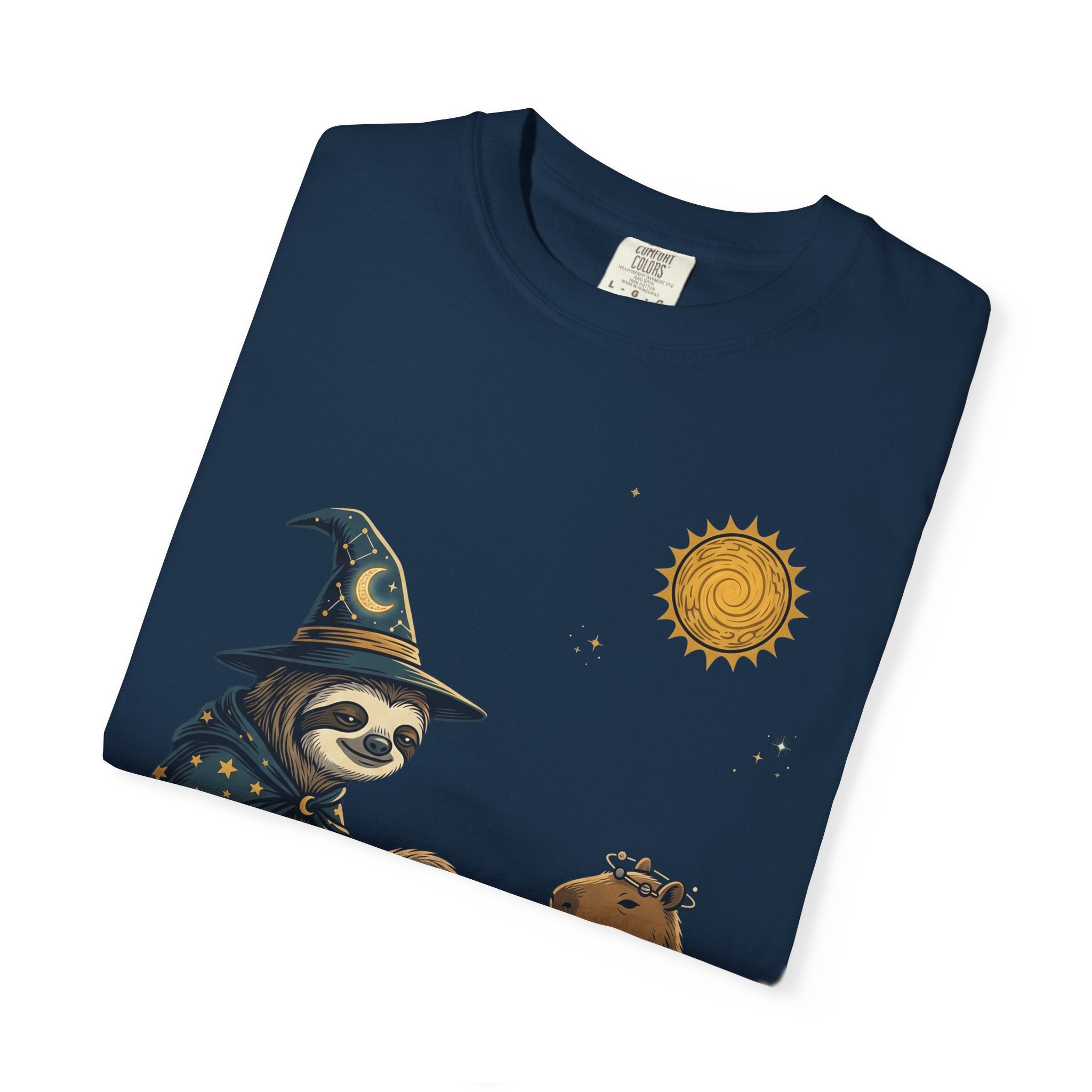Wizard Sloth vs. Capybara Chess T-Shirt — Cute Fantasy Animal Game Tee