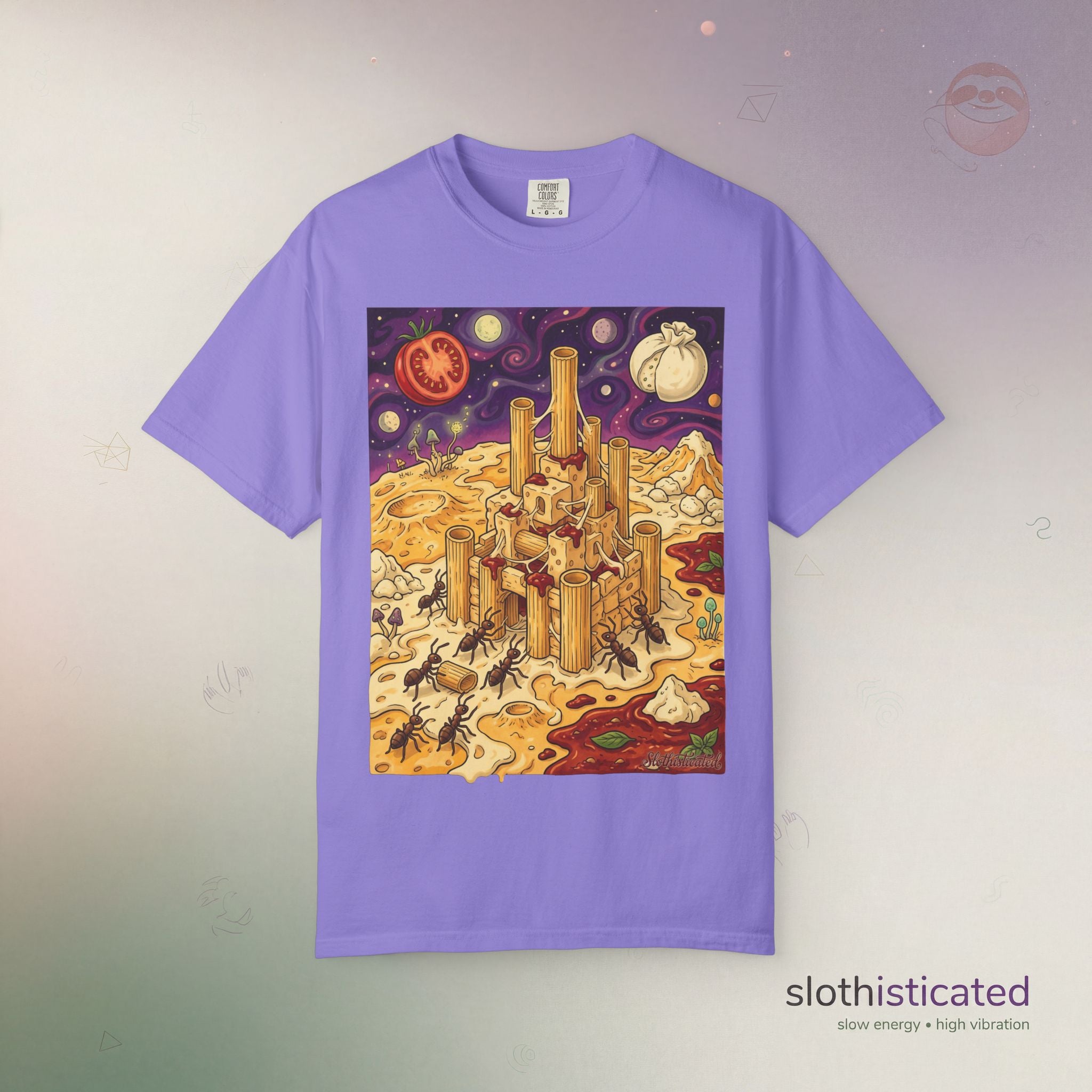 The Pasta Citadel — Funny Pasta Castle Tee · Surreal Foodie Art