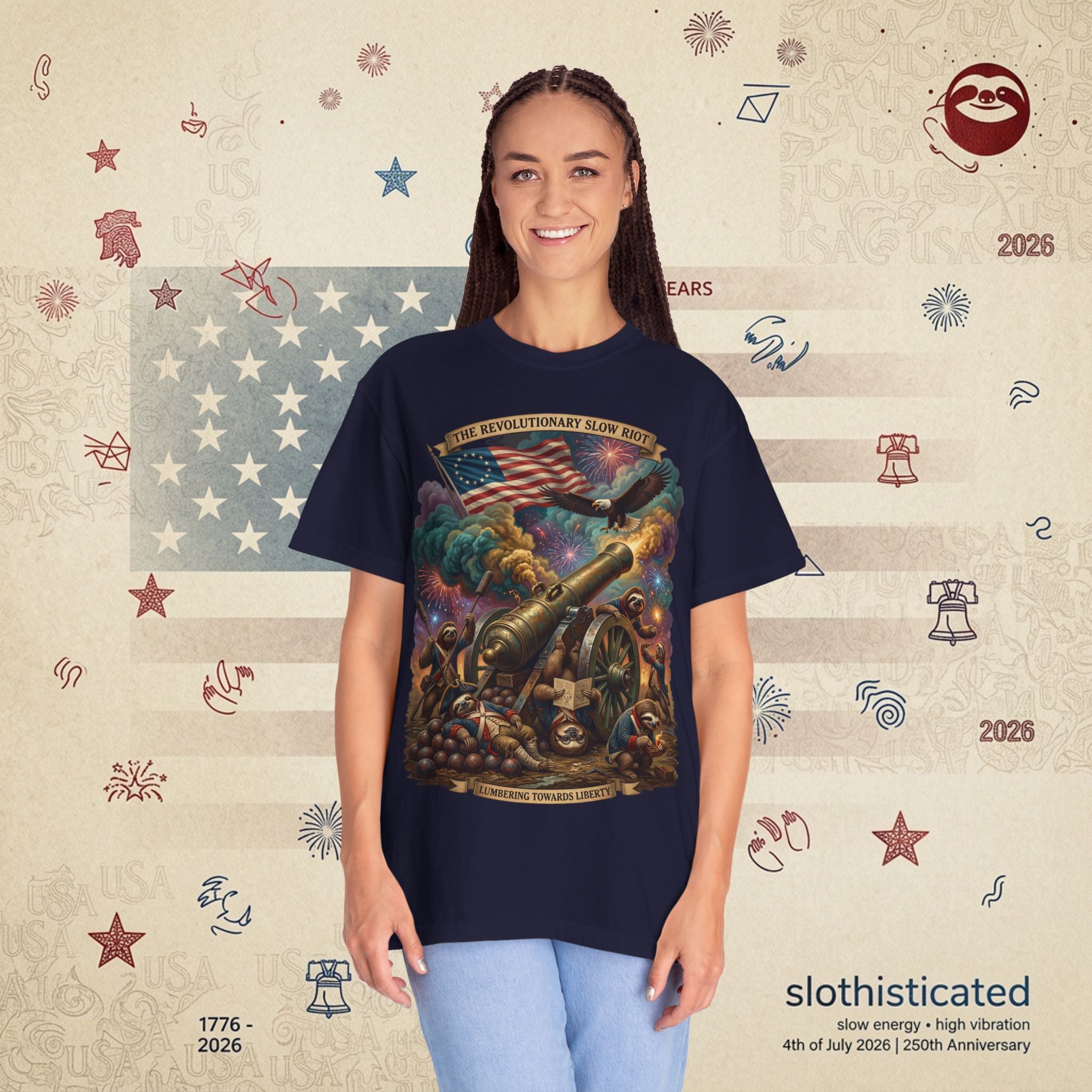 The Slow Riot — Patriotic Revolutionary Cannon 1776–2026 T-Shirt