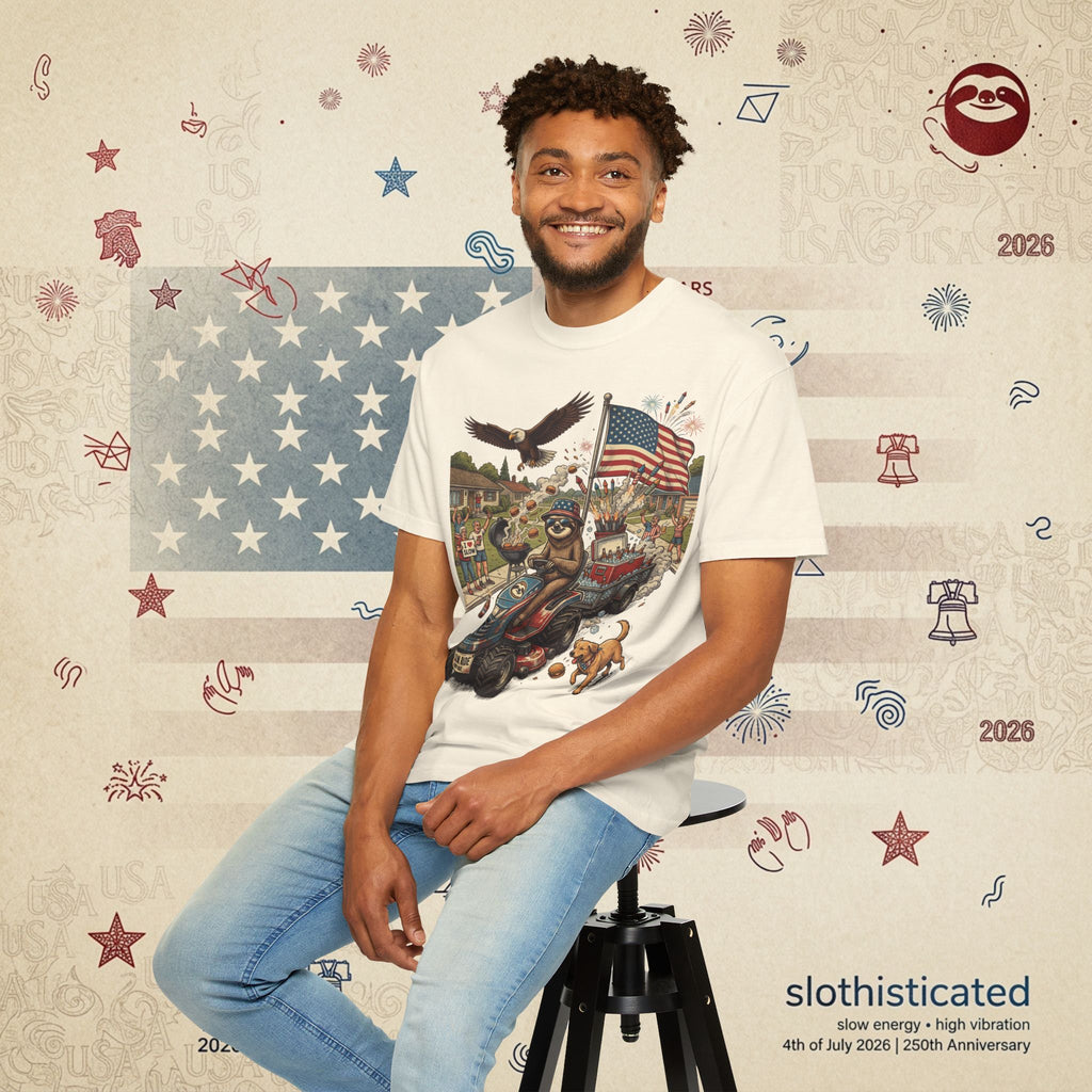 The Slow Ride — Sloth Riding Mower Americana T-Shirt