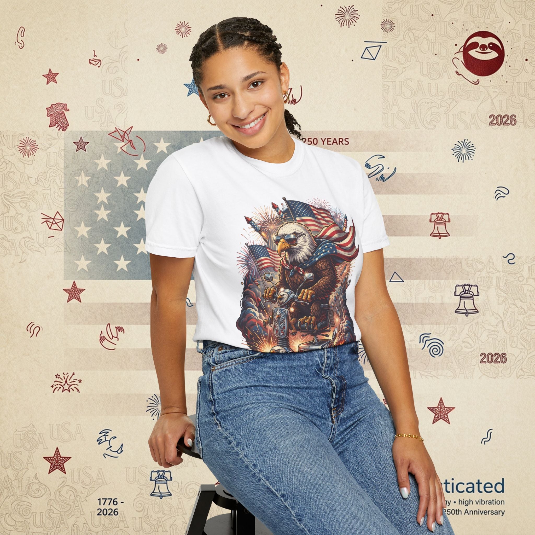 The Outrider — Patriotic Bald Eagle Motorcycle T-Shirt