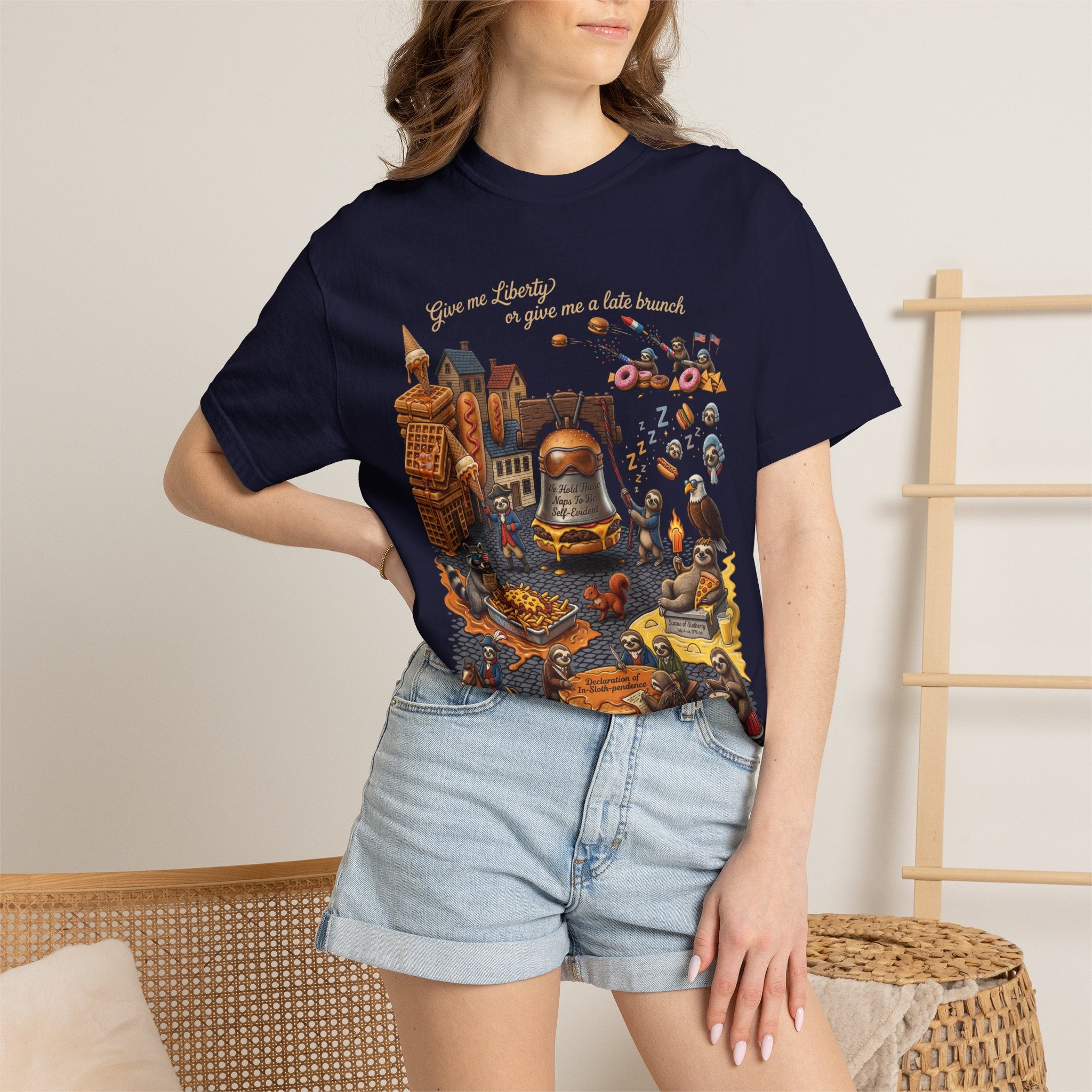 The Late Brunch — Liberty Bell Sloth Vintage Illustration Tee