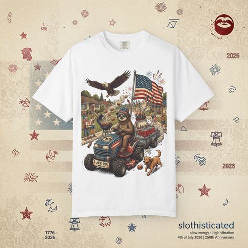The Slow Ride — Sloth Riding Mower Americana T-Shirt