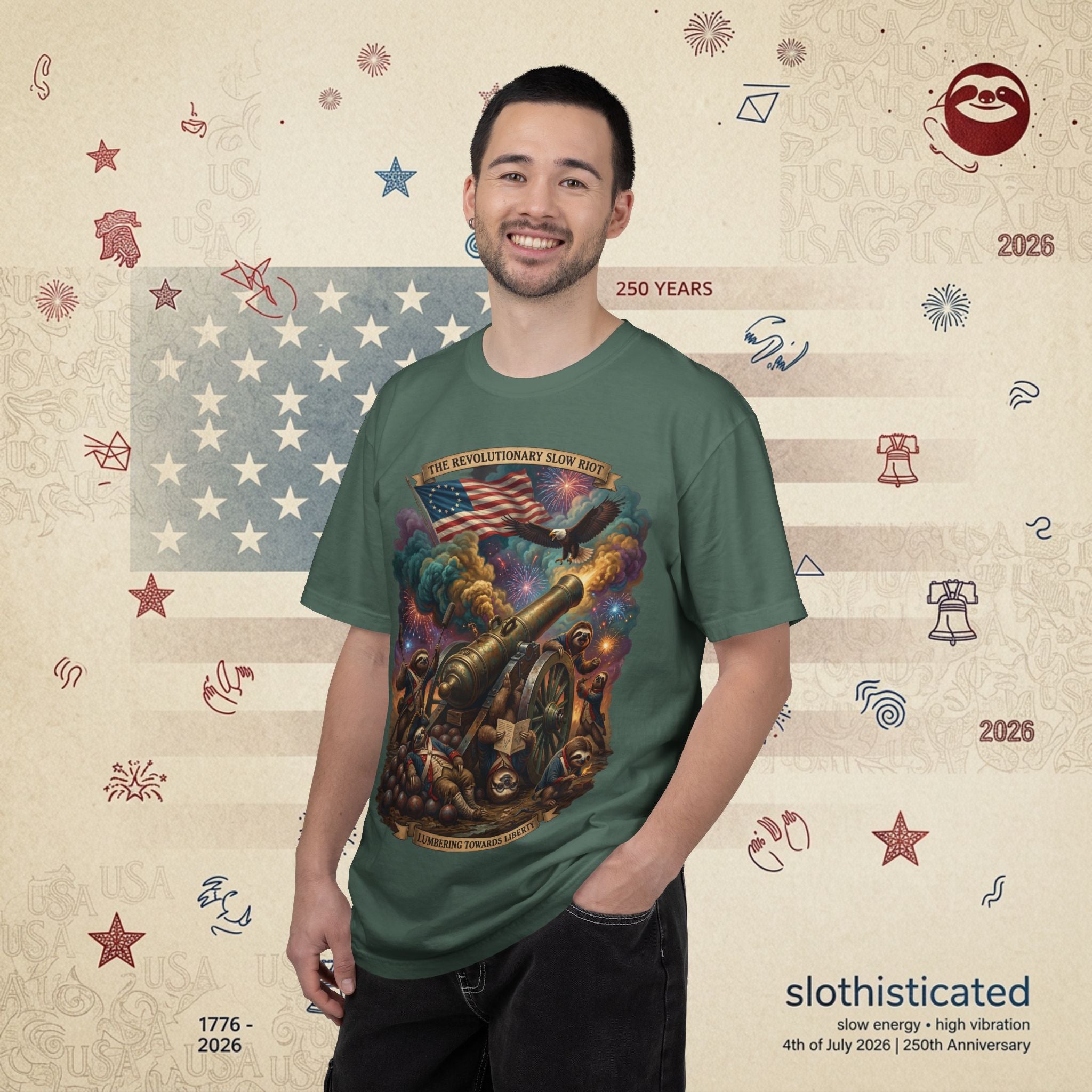 The Slow Riot — Patriotic Revolutionary Cannon 1776–2026 T-Shirt