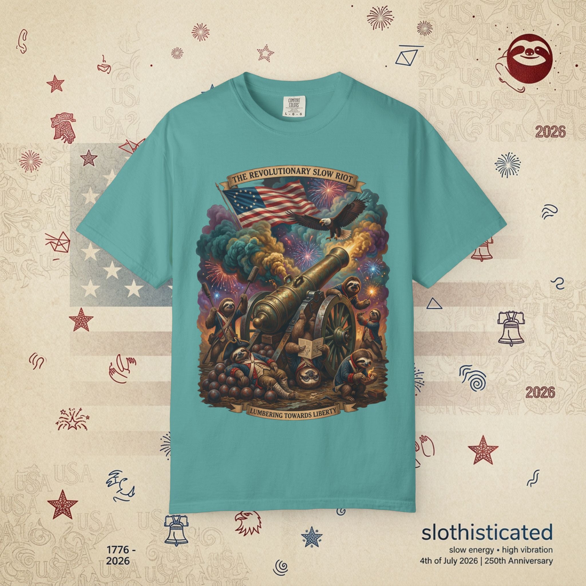 The Slow Riot — Patriotic Revolutionary Cannon 1776–2026 T-Shirt