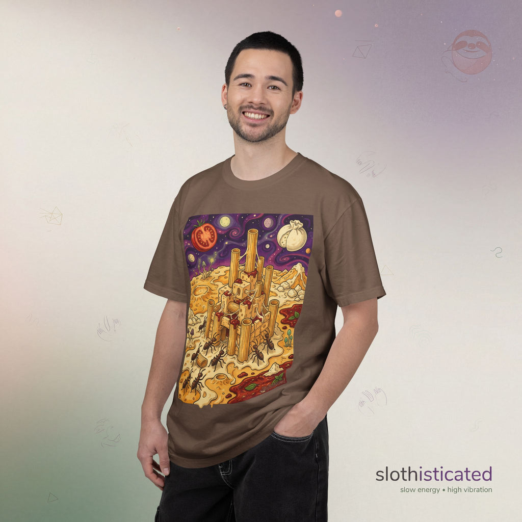 The Pasta Citadel — Funny Pasta Castle Tee · Surreal Foodie Art