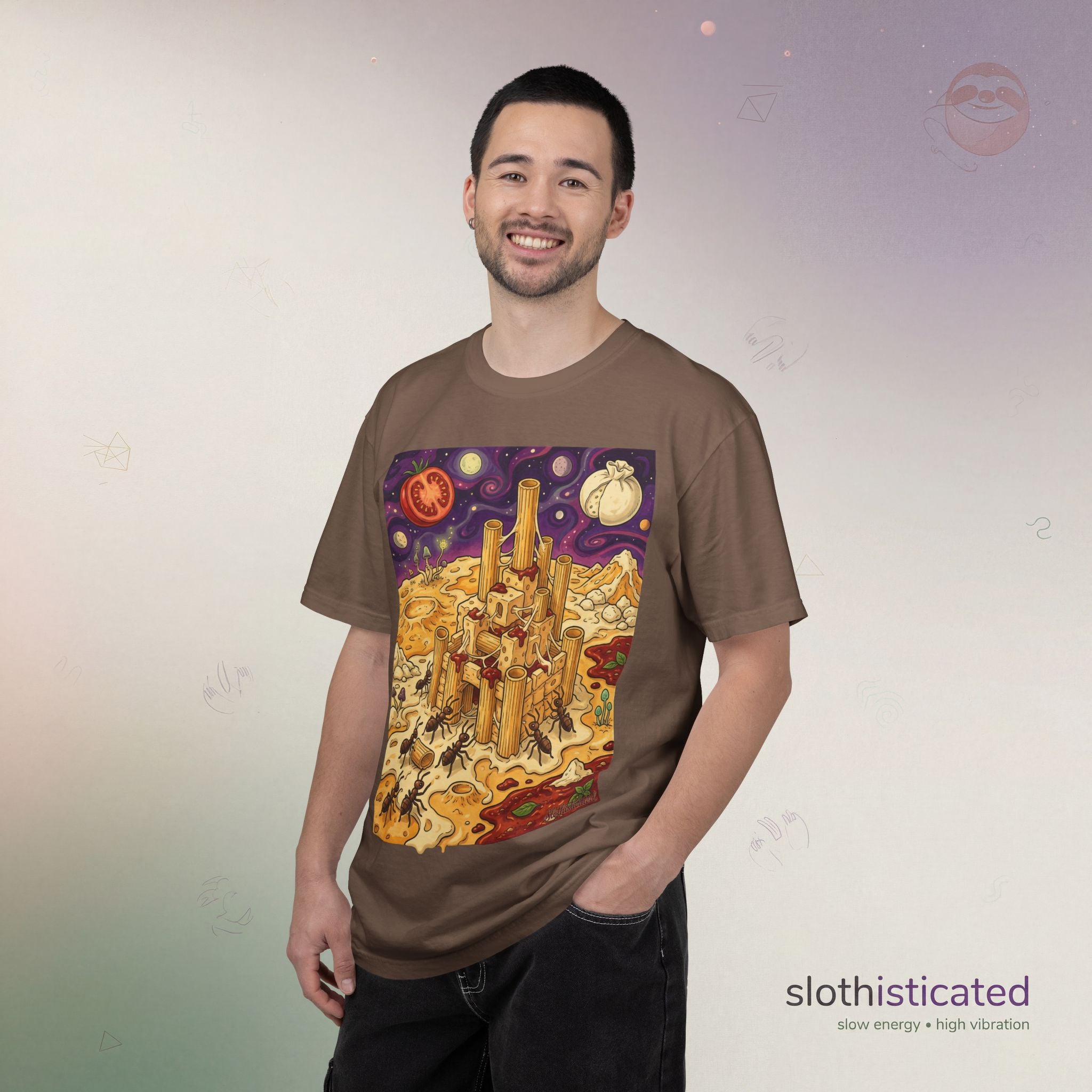 The Pasta Citadel — Funny Pasta Castle Tee · Surreal Foodie Art
