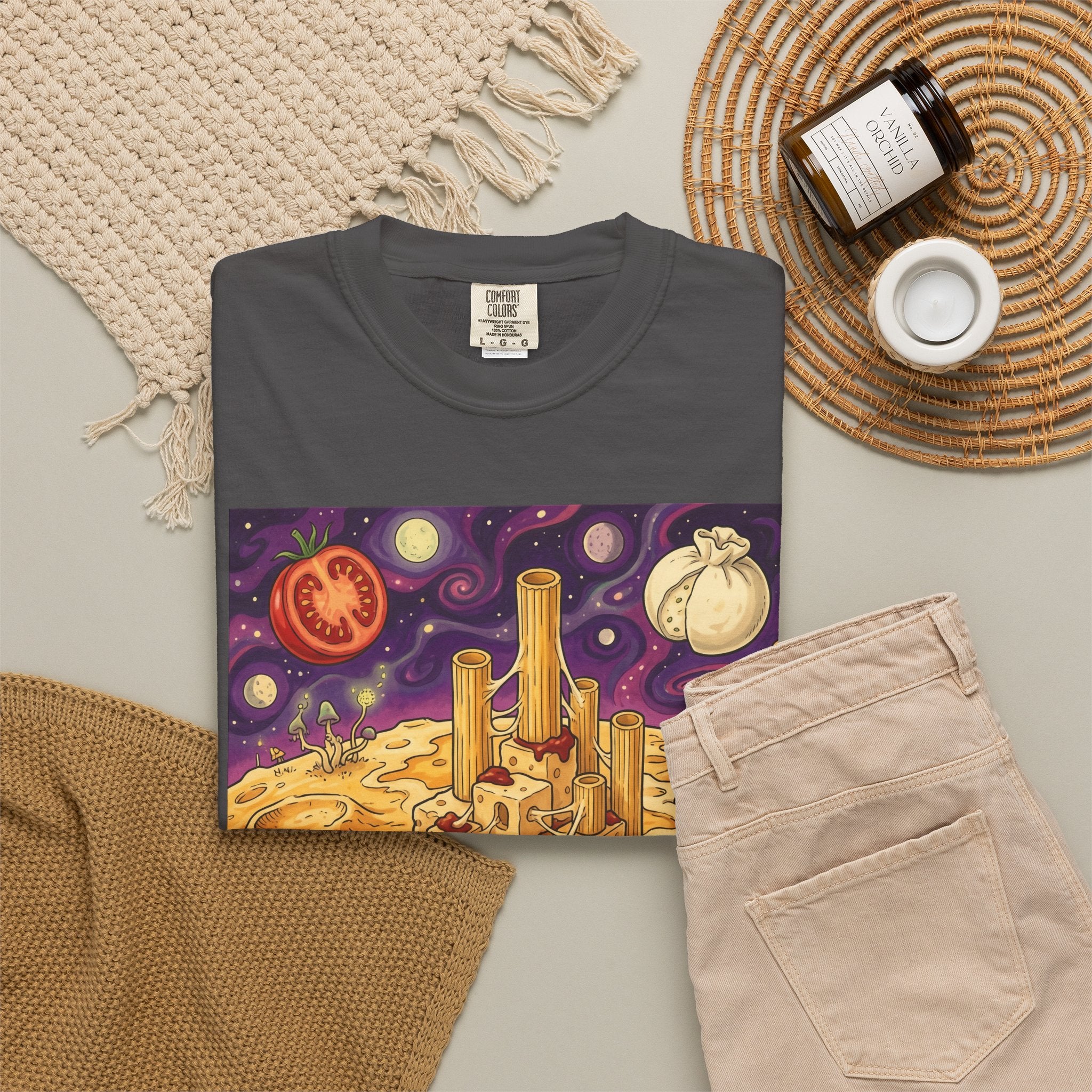 The Pasta Citadel — Funny Pasta Castle Tee · Surreal Foodie Art