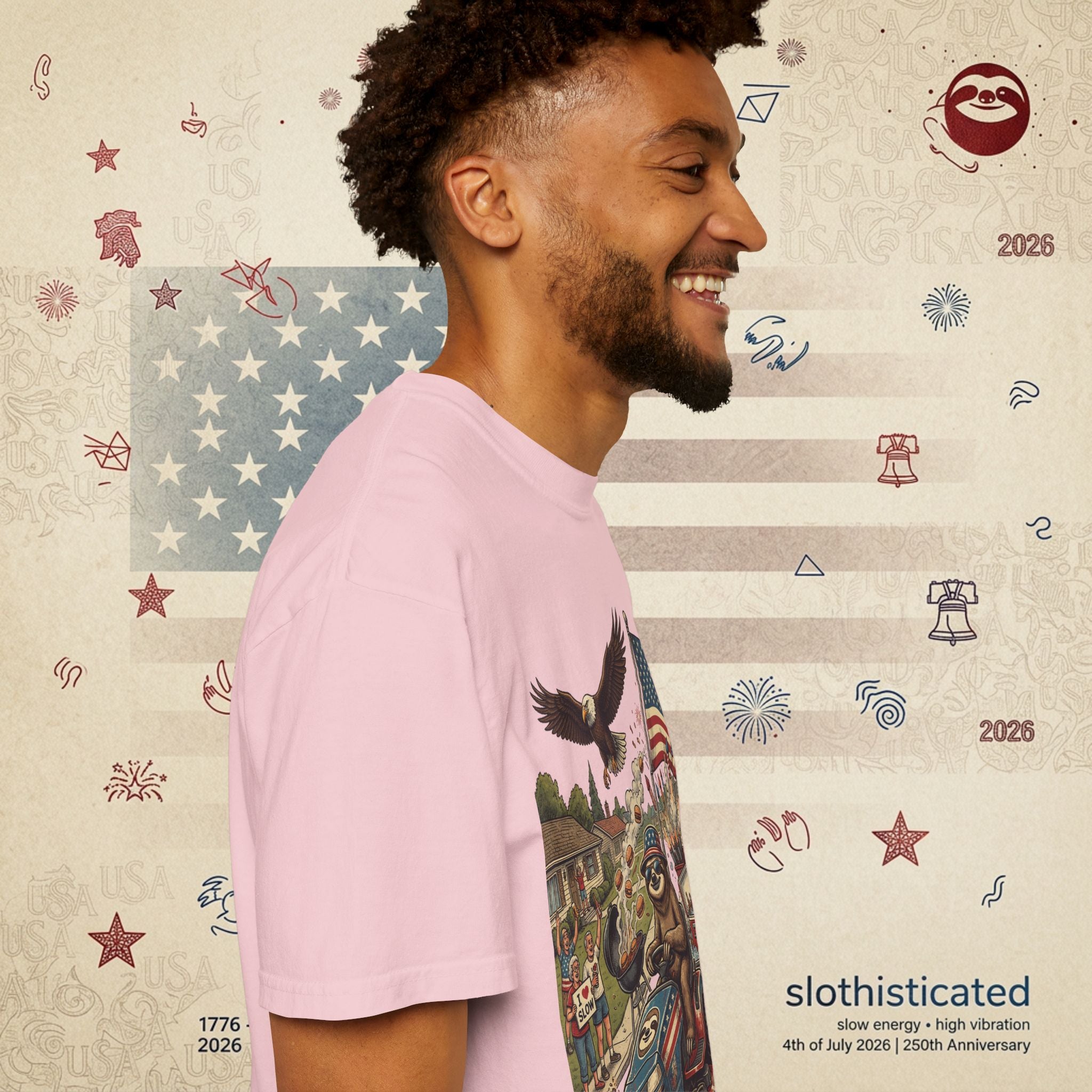 The Slow Ride — Sloth Riding Mower Americana T-Shirt