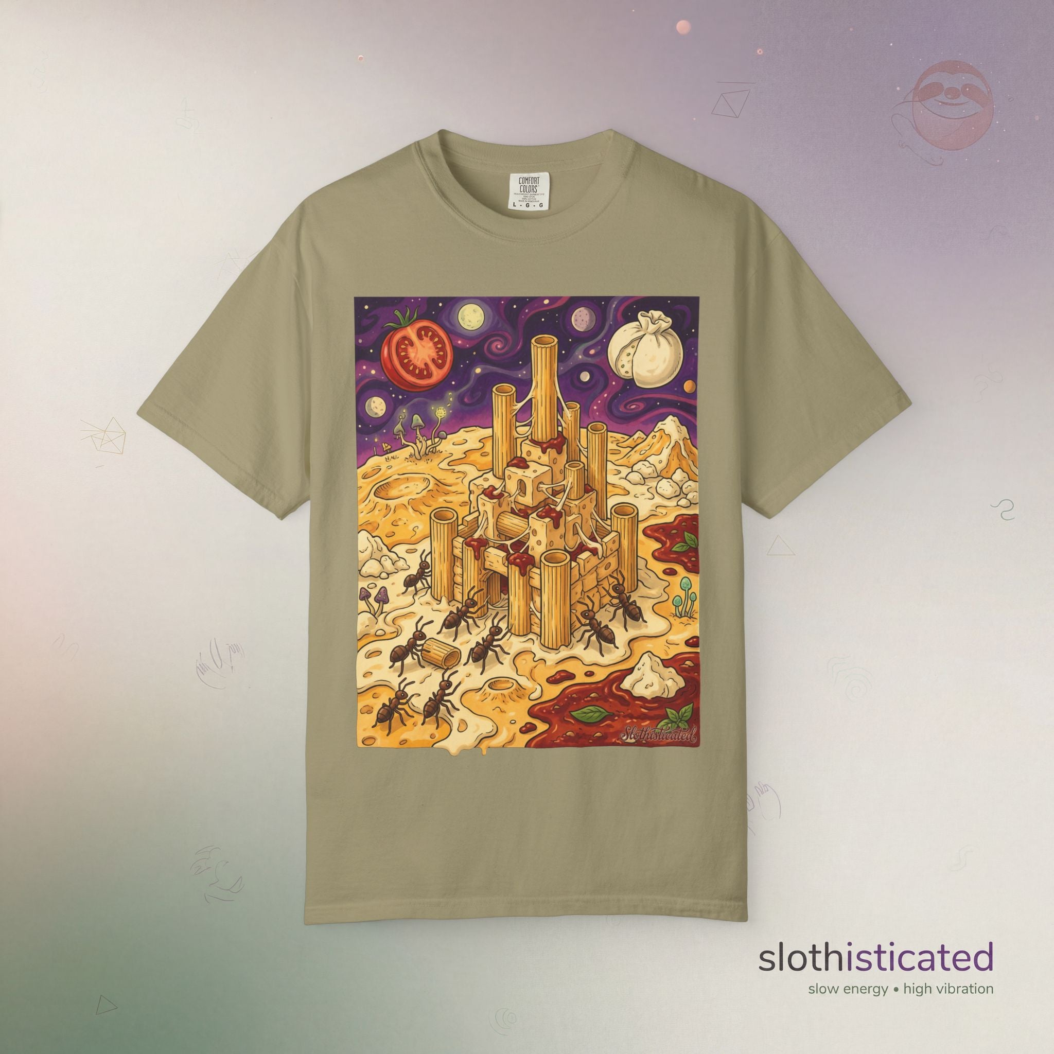 The Pasta Citadel — Funny Pasta Castle Tee · Surreal Foodie Art