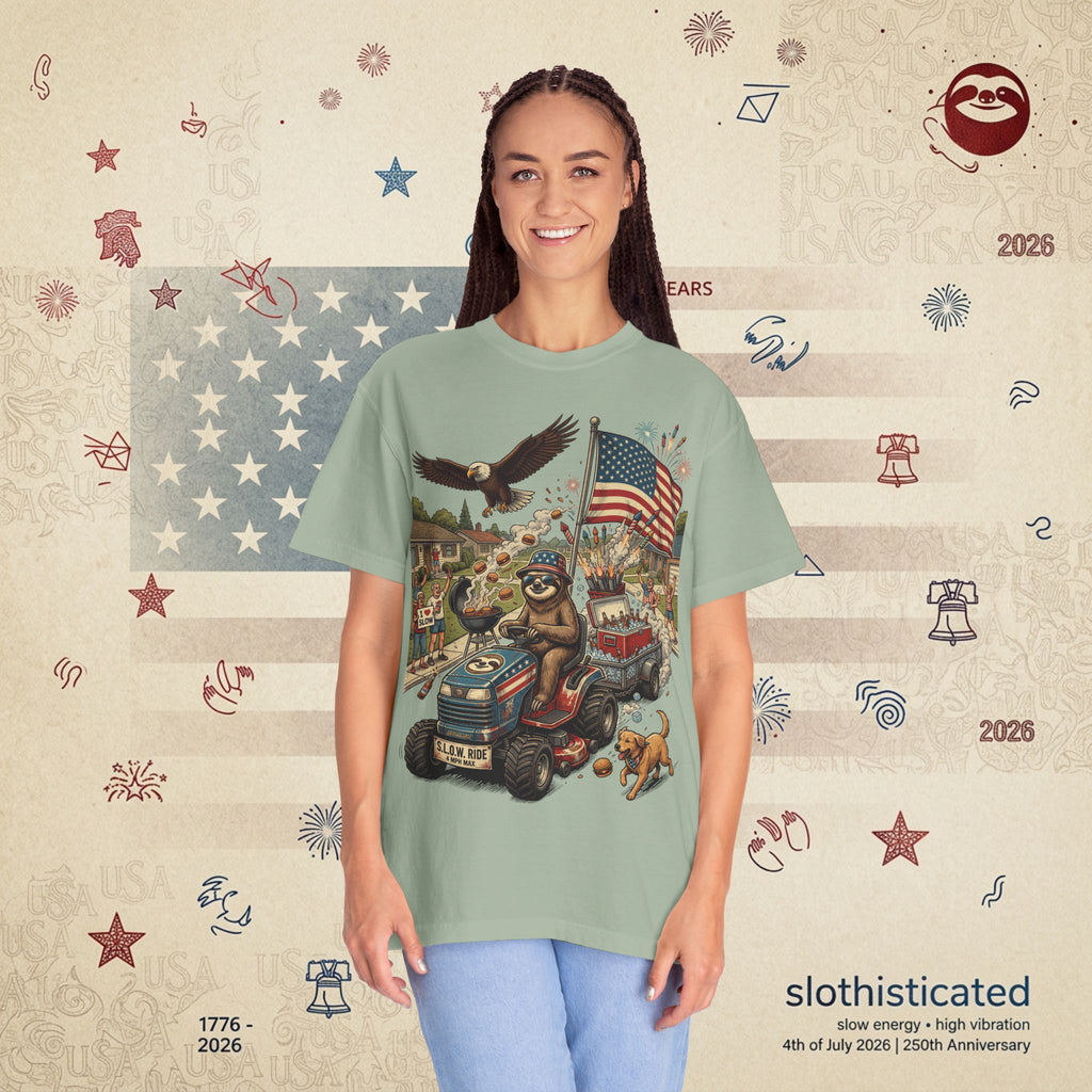 The Slow Ride — Sloth Riding Mower Americana T-Shirt