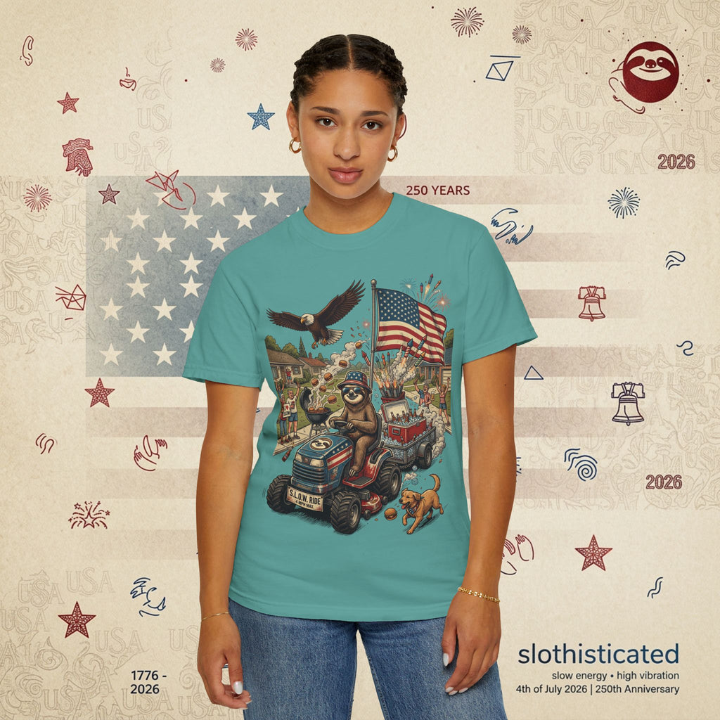The Slow Ride — Sloth Riding Mower Americana T-Shirt