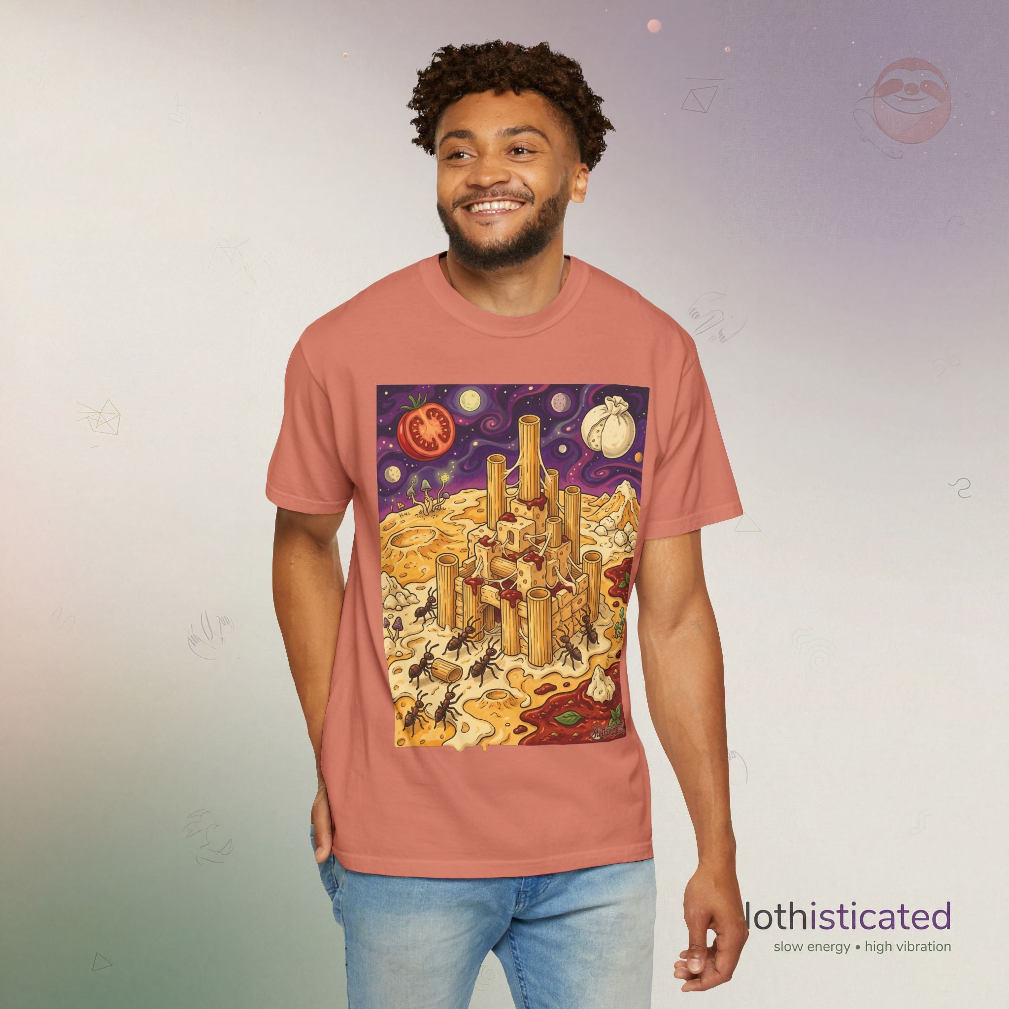 The Pasta Citadel — Funny Pasta Castle Tee · Surreal Foodie Art
