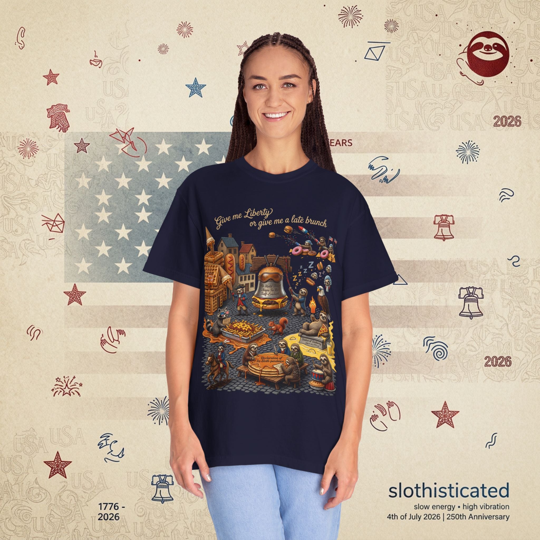 The Late Brunch — Liberty Bell Sloth Vintage Illustration Tee