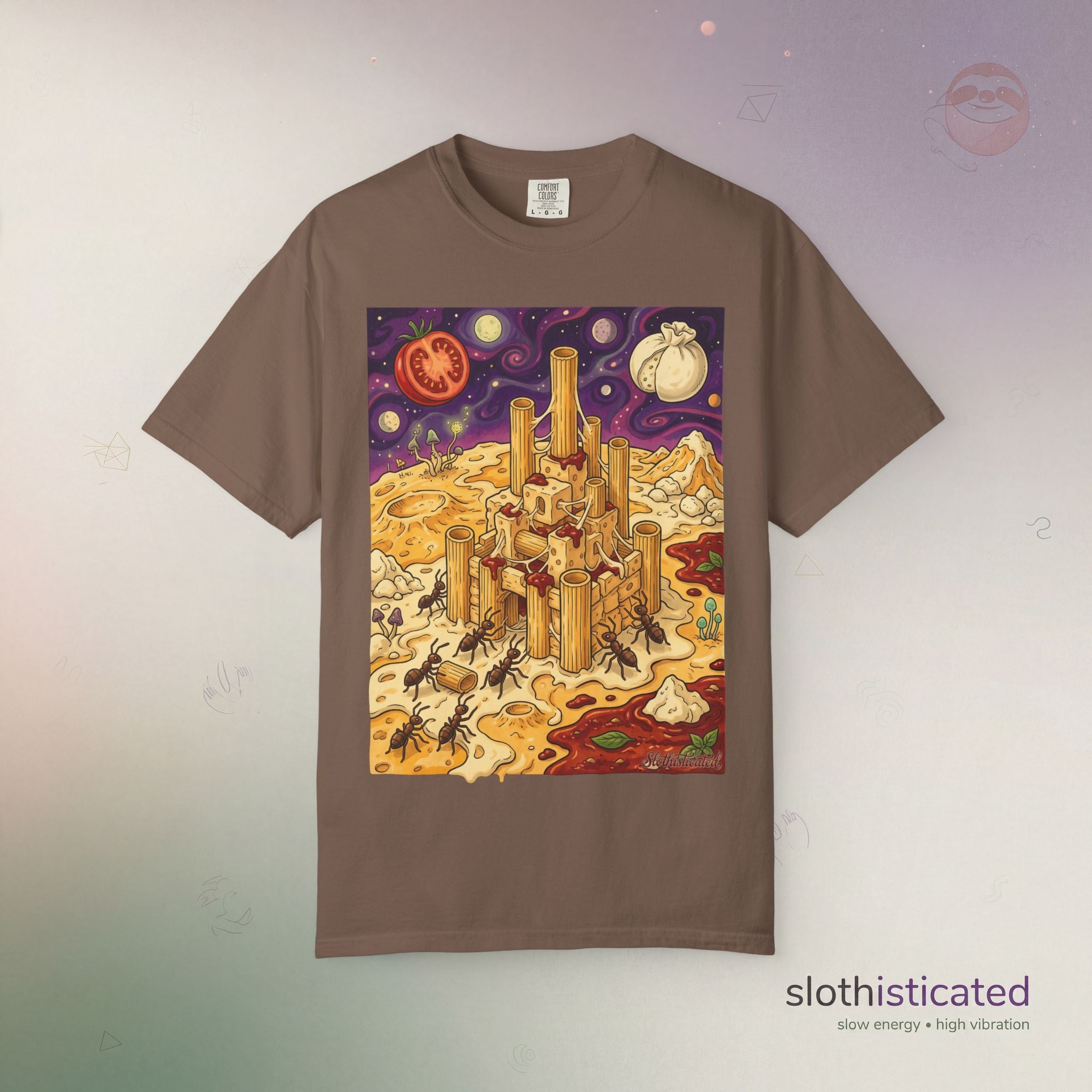 The Pasta Citadel — Funny Pasta Castle Tee · Surreal Foodie Art