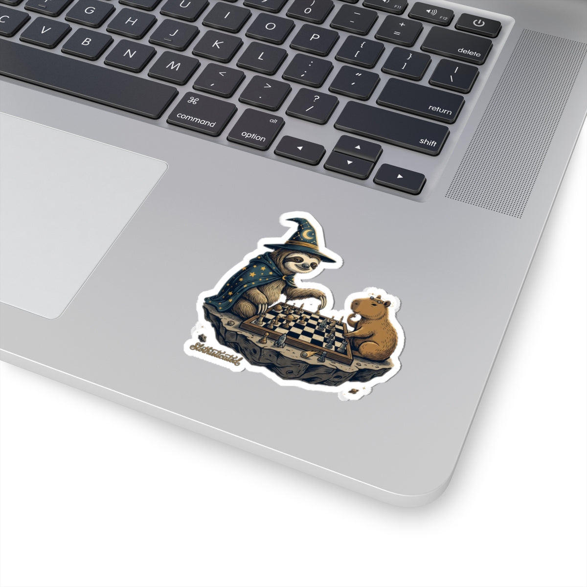 The Long Game — Wizard Sloth and Capybara Chess Kiss-Cut Sticker