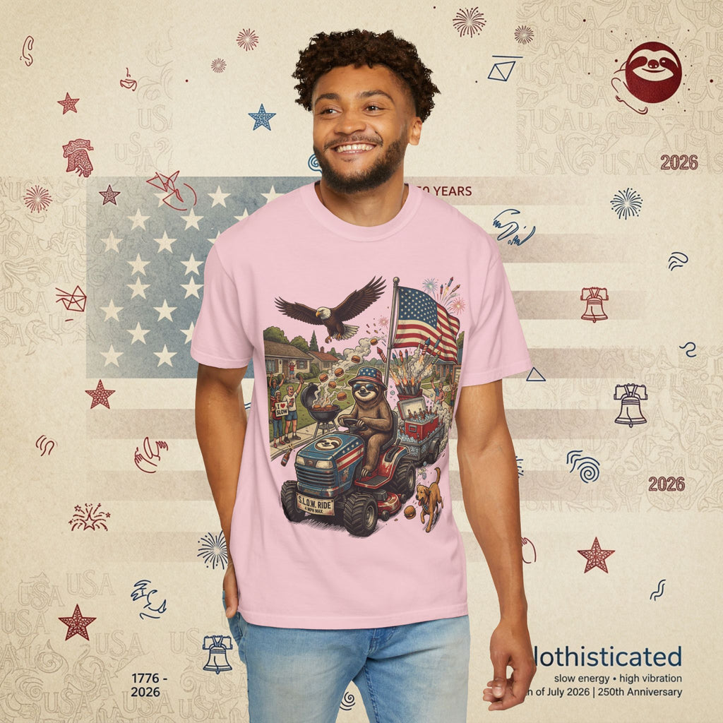 The Slow Ride — Sloth Riding Mower Americana T-Shirt