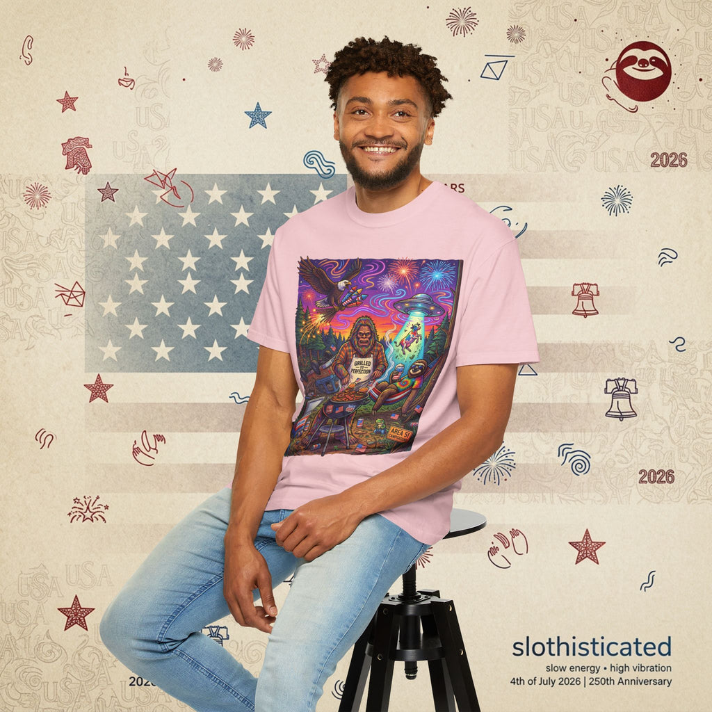 The Visitation — Psychedelic Sasquatch 4th of July BBQ UFO T-Shirt