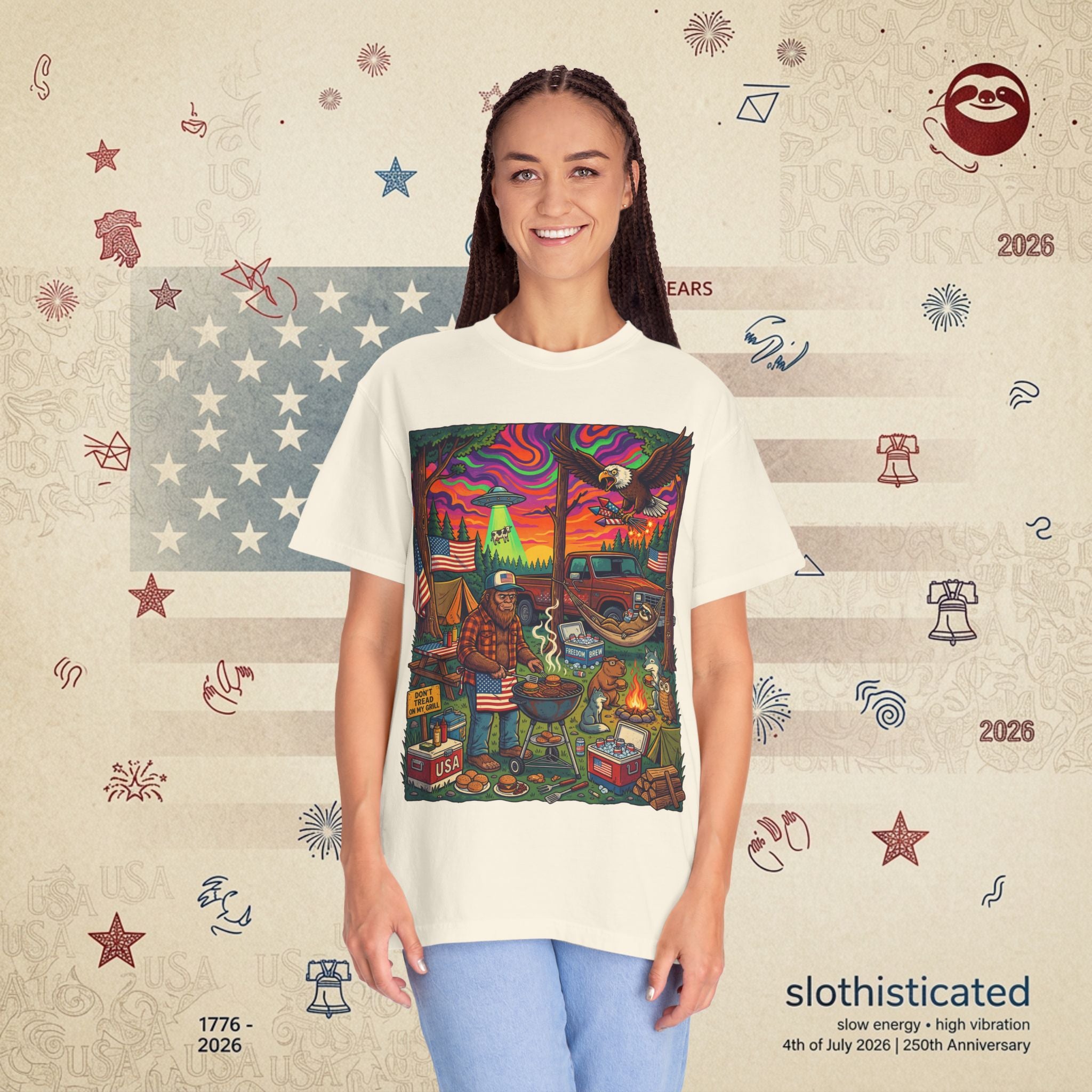 The Long Weekend — Sloth Campfire Americana T-Shirt