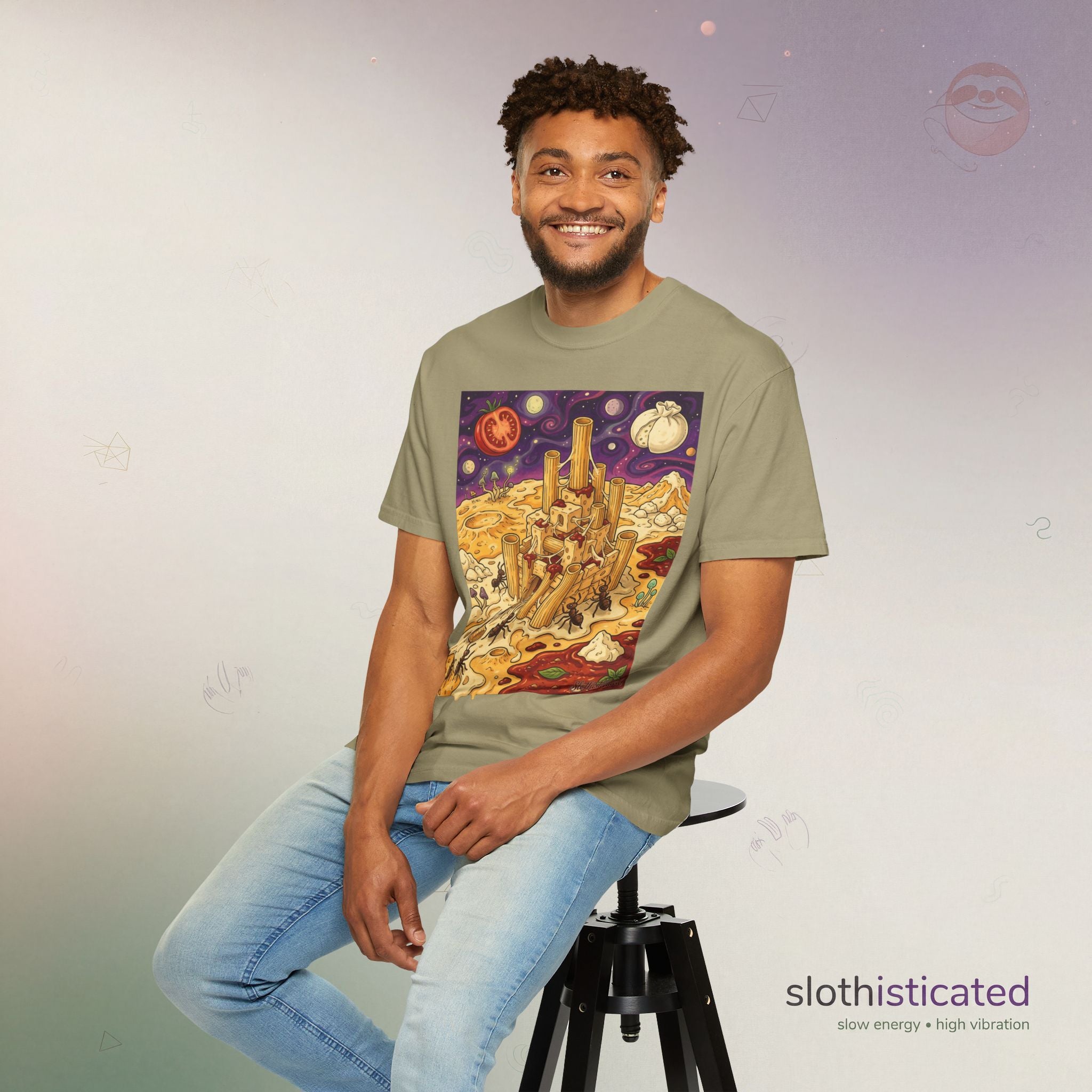 The Pasta Citadel — Funny Pasta Castle Tee · Surreal Foodie Art